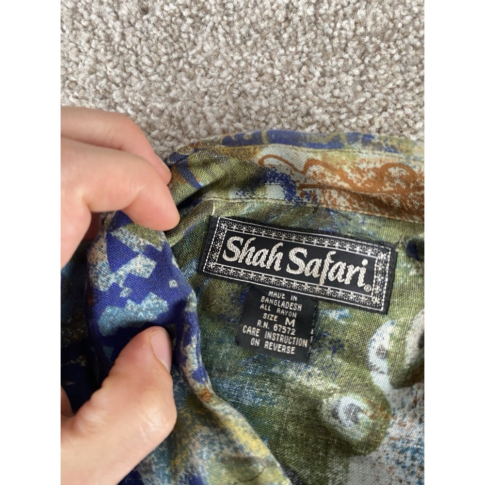 Vintage Shah Safari Shirt Men M Tribal Geometric Aztec Button Up Floral Loud Y2K - Picture 2 of 8